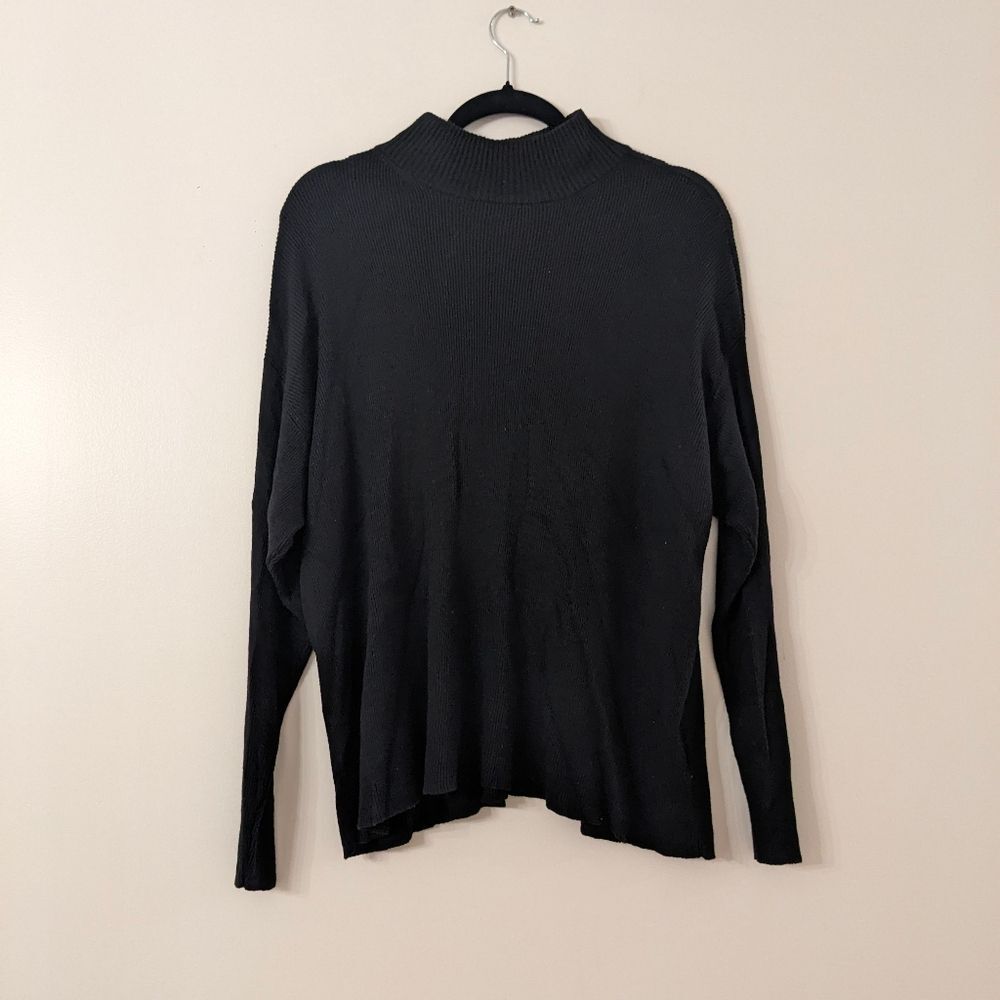 Laurie Felt mockneck black sweater rayon cashmere blend